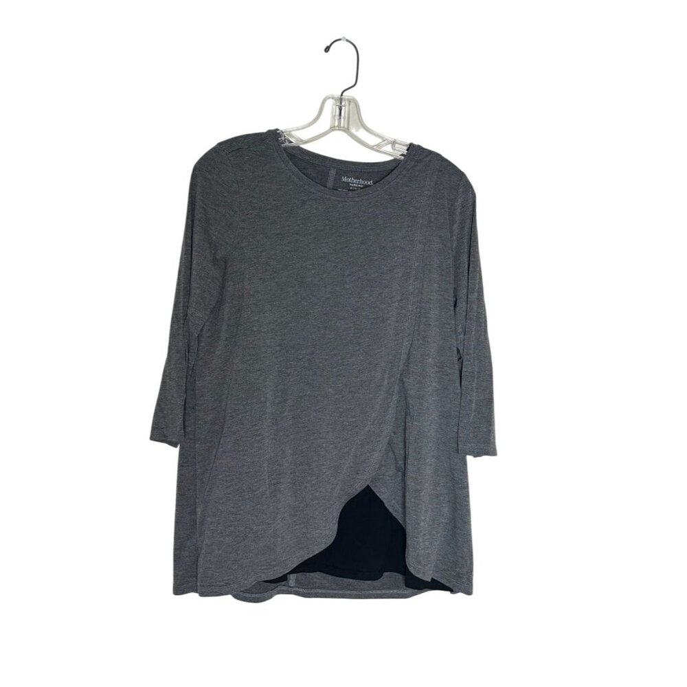 Motherhood Nursing Top Medium Gray 3/4 Sleeve Asymmetrical Hem Stretch Maternity